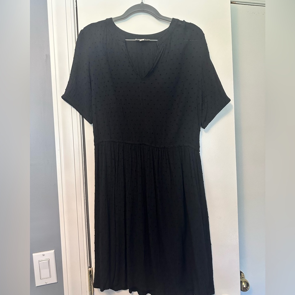 LOFT Black Textured A-Line Dress